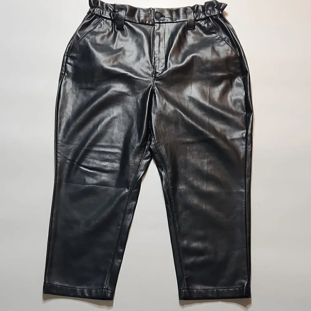 EXPRESS Black Soft Faux Leather Paperbag waisted Super High Rise Ankle pants